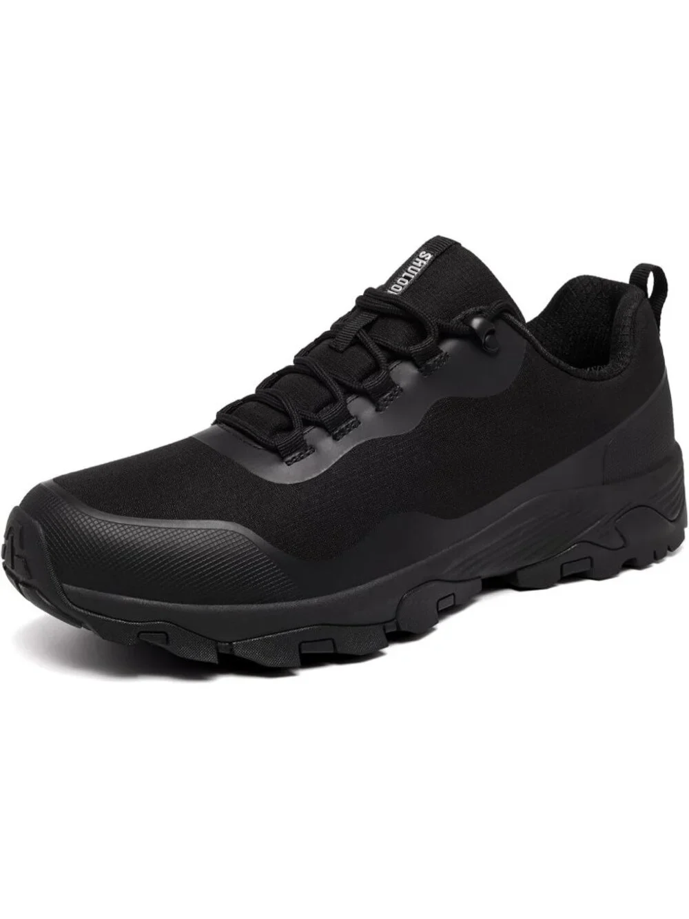Men's Black Trekking Shoes Low Top Round Toe Non Slip Zipper Hiking Boot